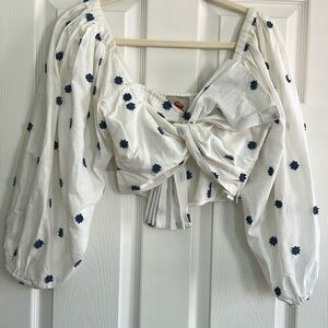 FARM Rio Blue Flowers Long Sleeve Crop Top